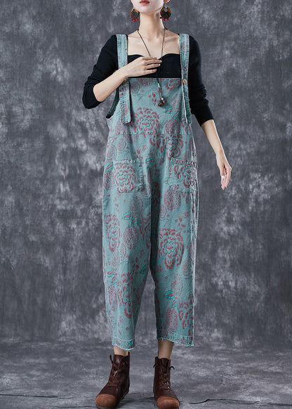 Blue Oversized Print Denim Jumpsuits Summer