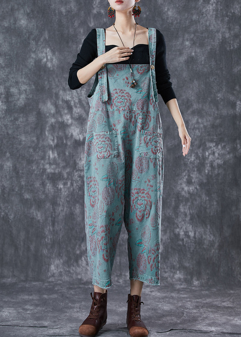 Blue Oversized Print Denim Jumpsuits Summer
