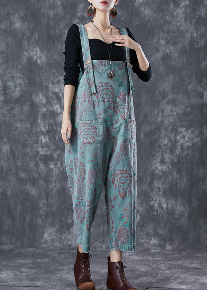 Blue Oversized Print Denim Jumpsuits Summer