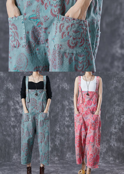 Blue Oversized Print Denim Jumpsuits Summer