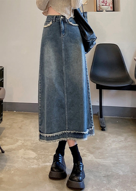 Blue Patchwork High Waist Button Denim a Line Skirts