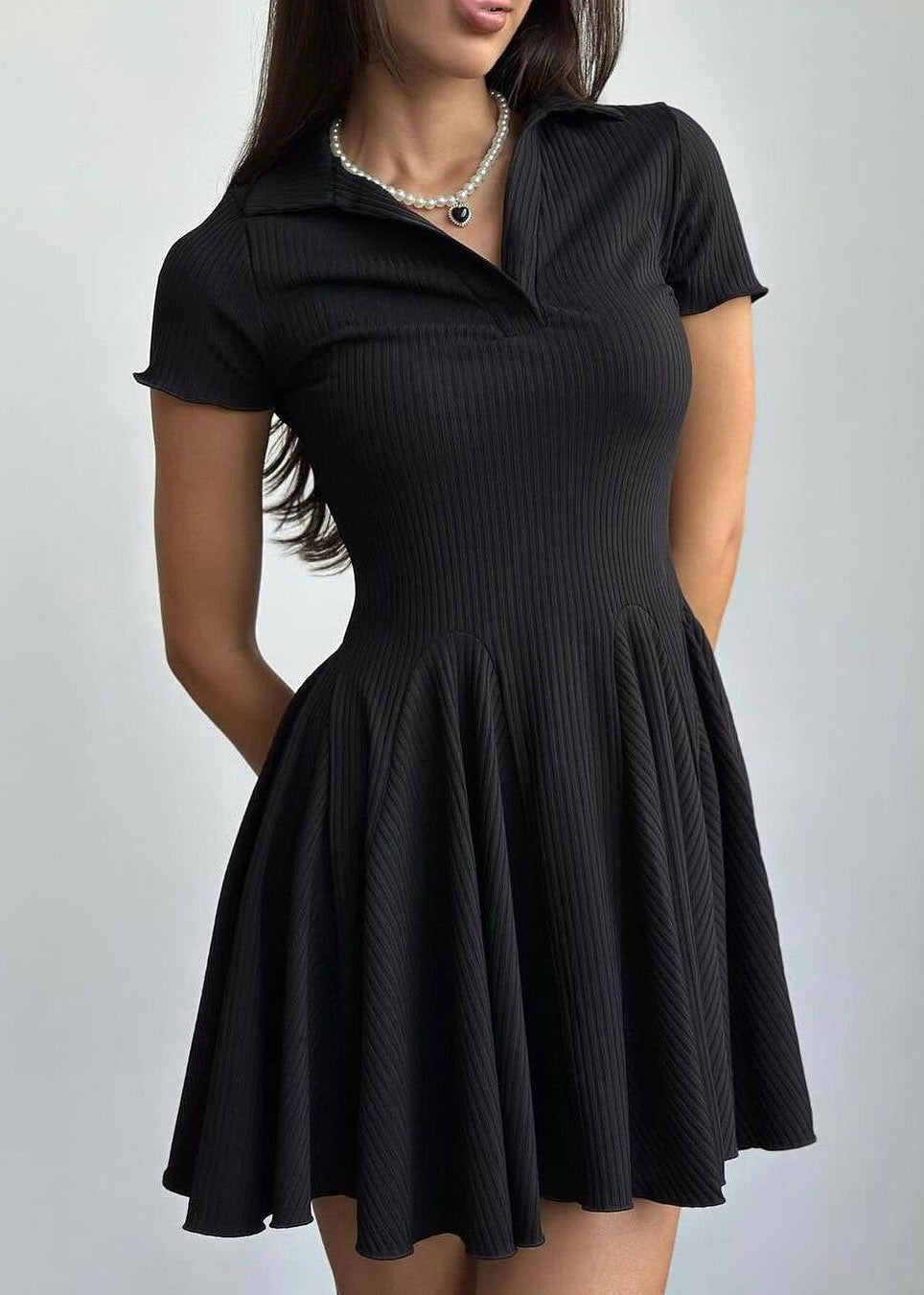 Blue Peter Pan Collar Ruffled Patchwork Mid Dresses Summer