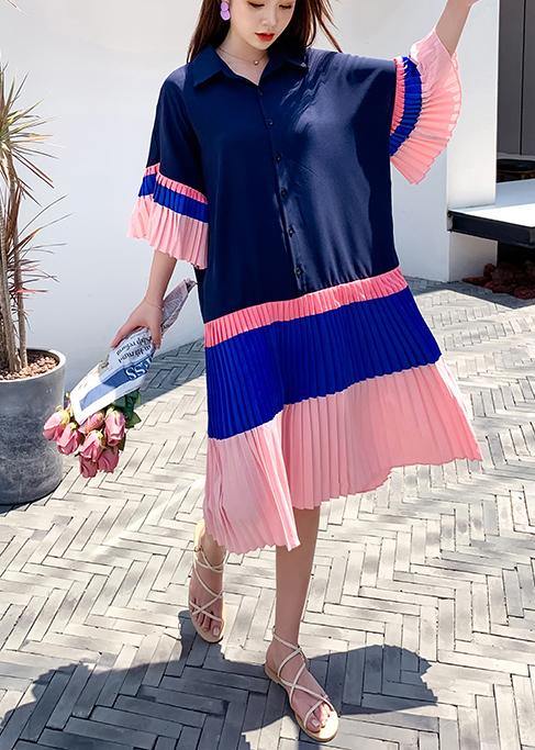 Blue Pink Patchwork Summer Party Dress
