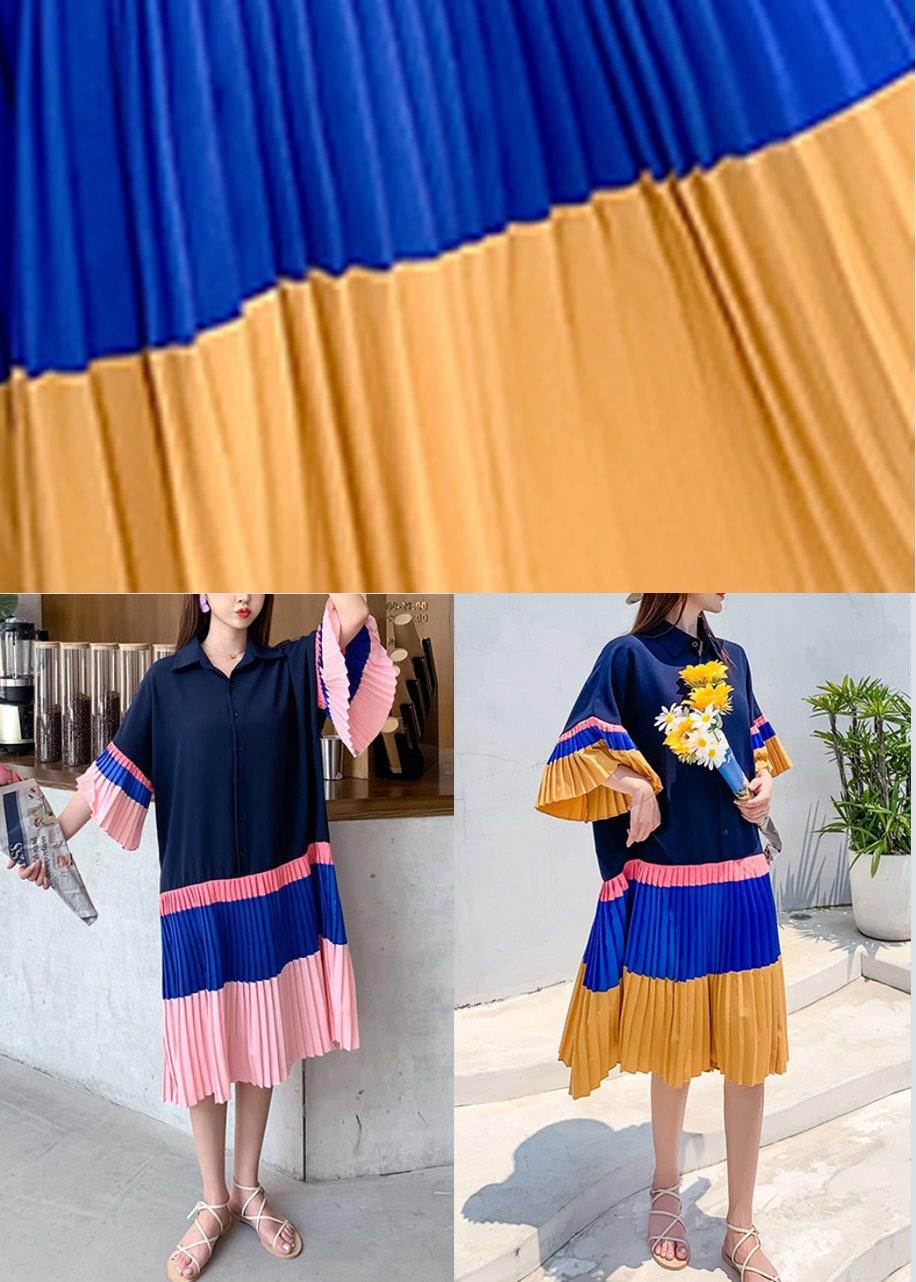 Blue Pink Patchwork Summer Party Dress