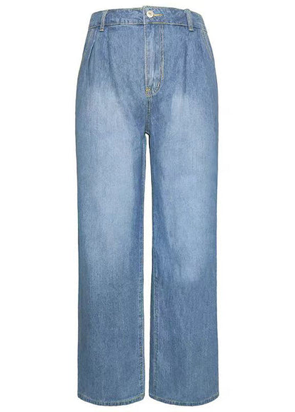 Blue Pockets Denim Wide Leg Pants Spring