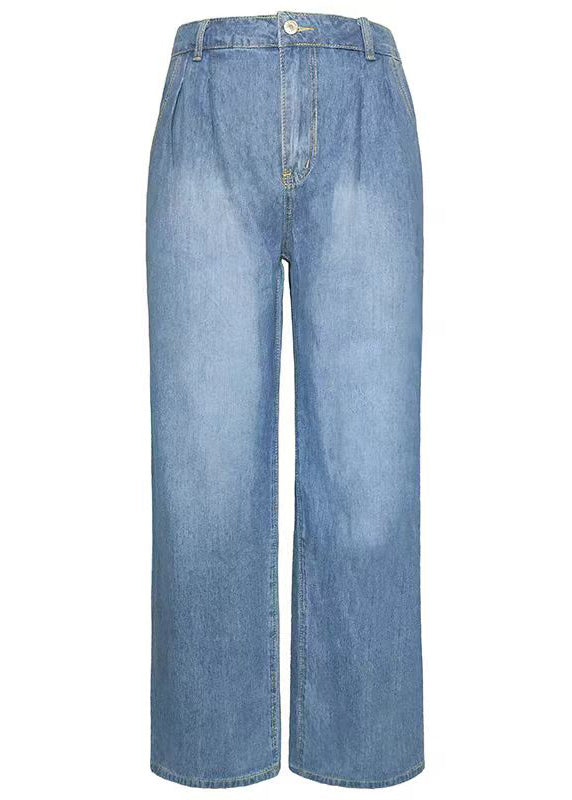 Blue Pockets Denim Wide Leg Pants Spring