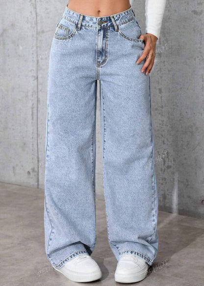 Blue Pockets Patchwork Straight Jeans Fall