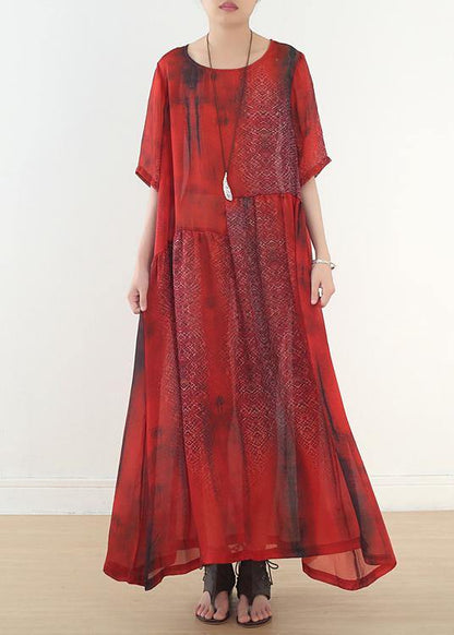 Blue Print Chiffon Loose Spring Ankle Dress