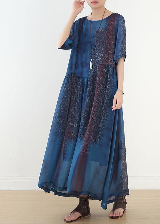 Blue Print Chiffon Loose Spring Ankle Dress