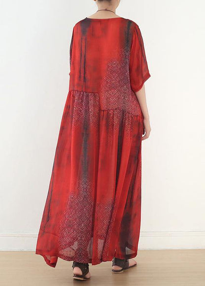 Blue Print Chiffon Loose Spring Ankle Dress