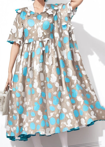 Blue Print Wrinkled Cotton Dresses Summer