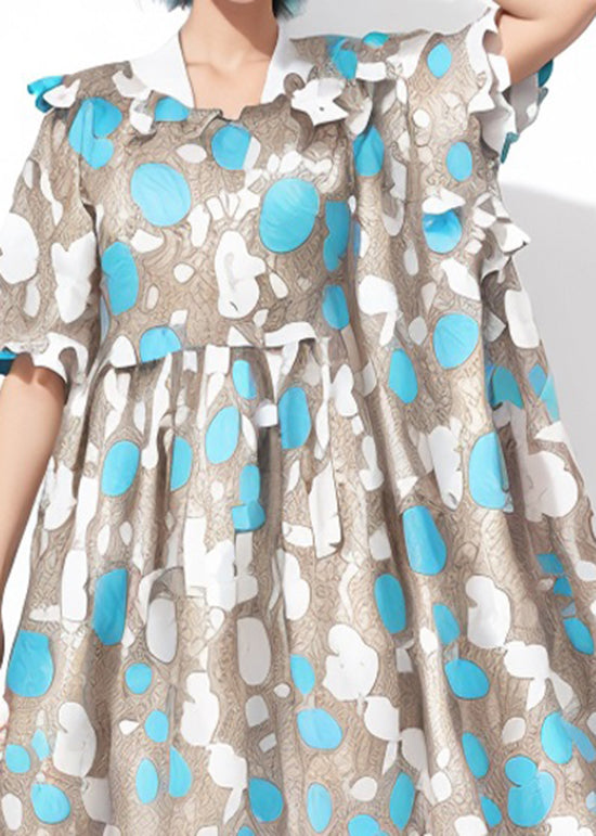 Blue Print Wrinkled Cotton Dresses Summer