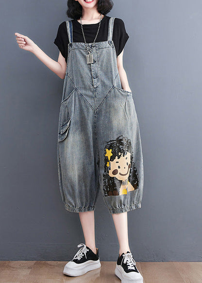 Blue Slash Neck City Girl Denim Jumpsuit Summer