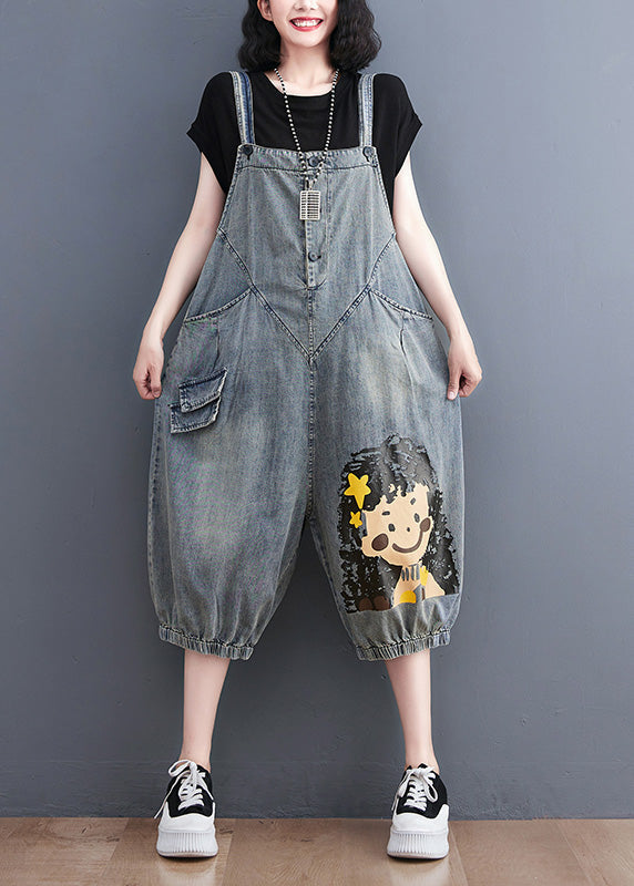 Blue Slash Neck City Girl Denim Jumpsuit Summer