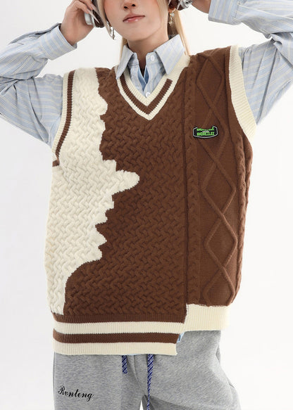 Brown Asymmetrical Warm Knit Sweater Tops Winter