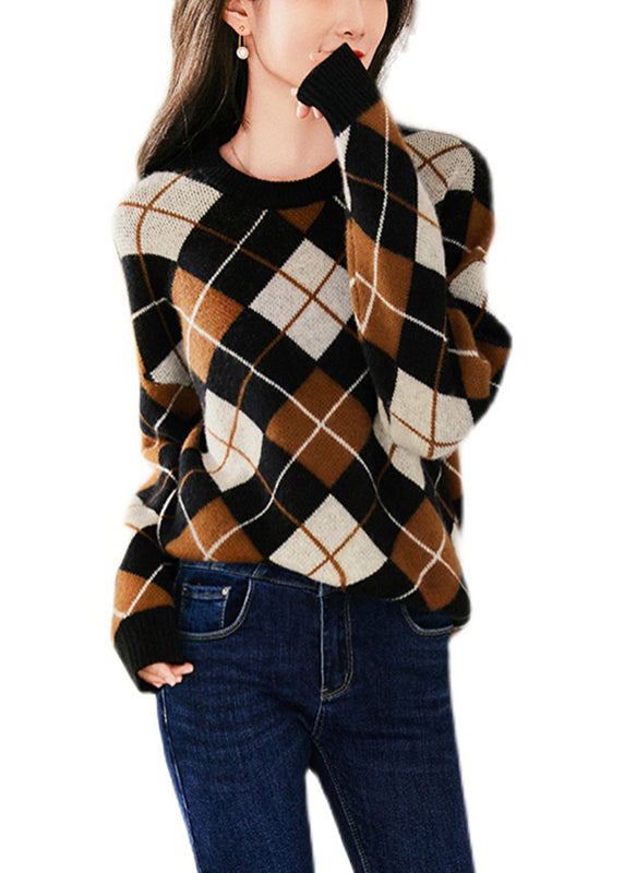 Brown Chocolate Colour Print Woolen Knit Sweatshirts Long Sleeve
