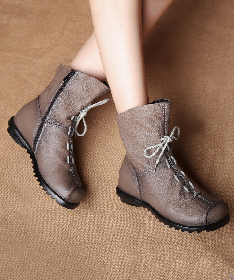 Brown Splicing Lace Up Boots