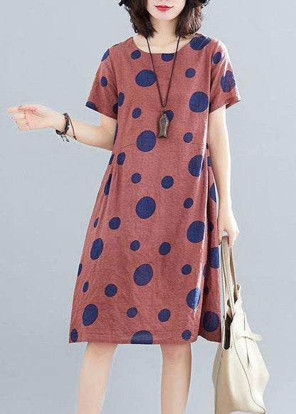 Browno-neck Dot Print Mid Dresses Short Sleeve