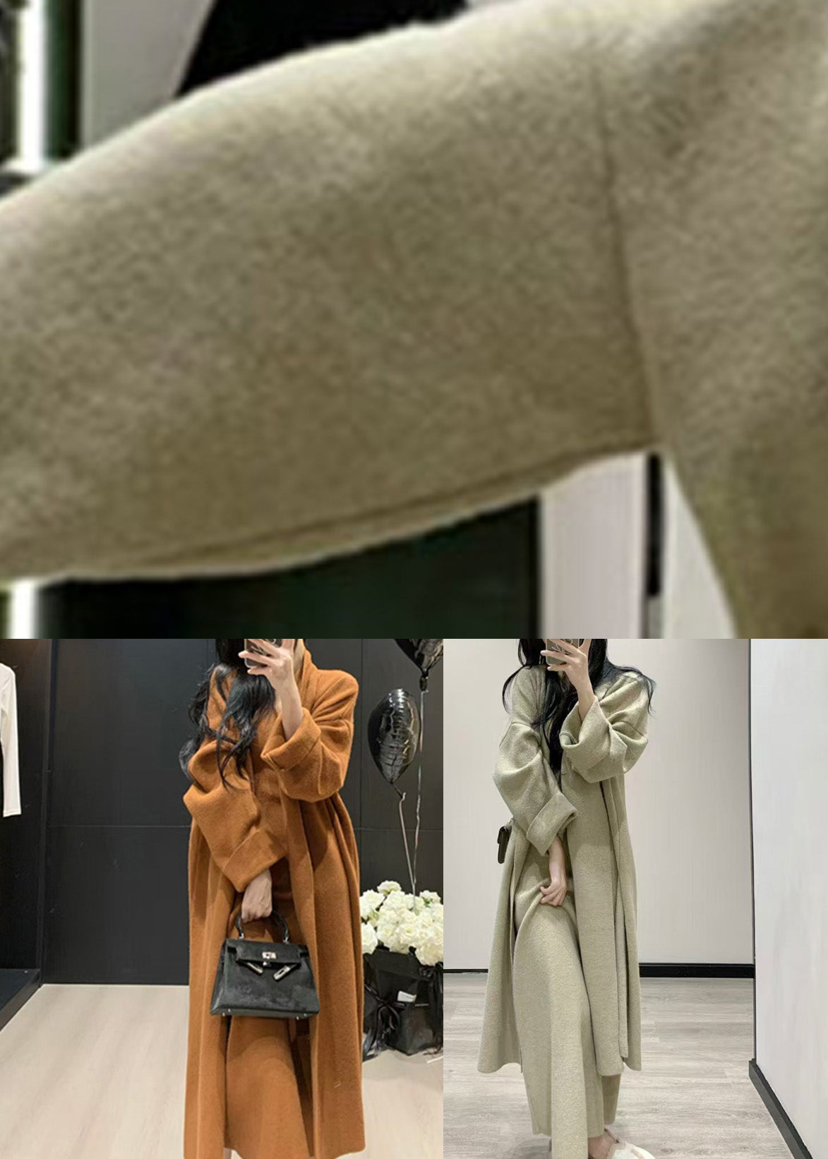 Caramel V Neck Knit Long Coats and Long Dress Two Pieces Set Fall