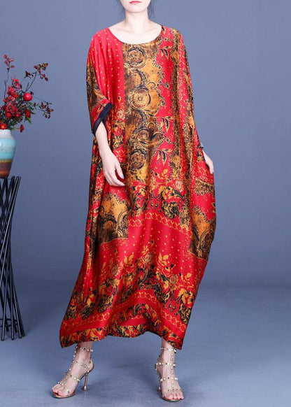Chocolate Print O-neck Silk Summer Party Dress