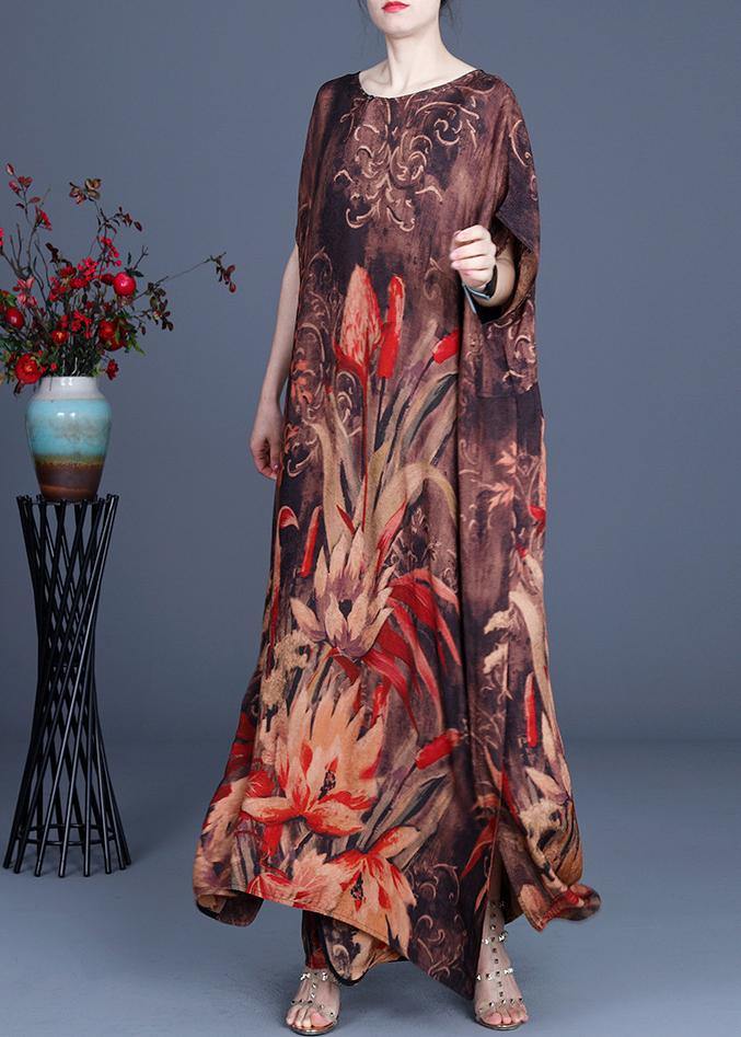 Chocolate Print Silk Asymmetrical Design Low High Design Dresses Summer