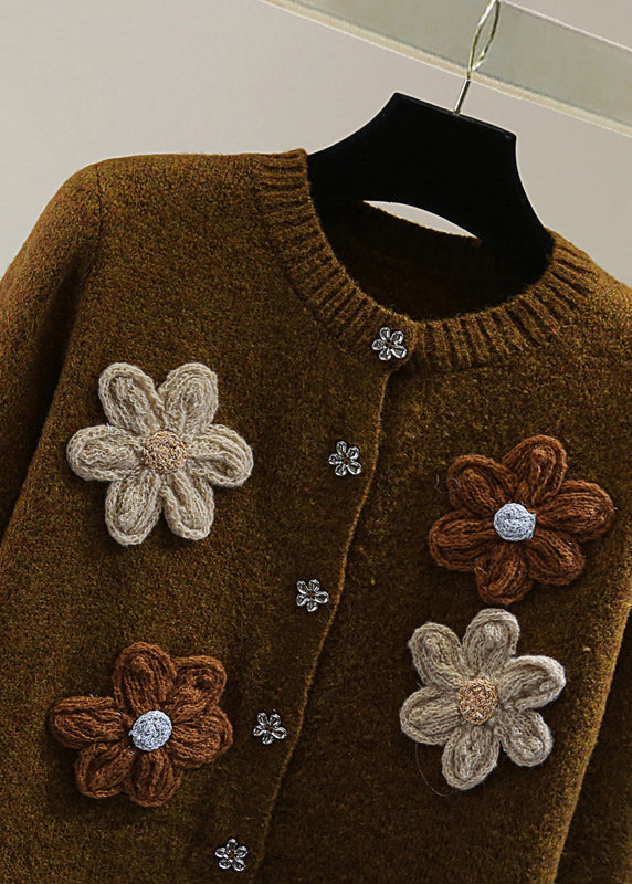 Coffee O-neck Fake Two Pieces Thick Cotton Knit Sweaters Winter