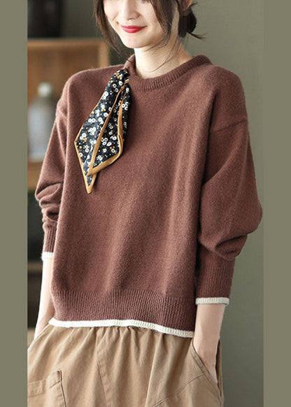 Chocolate O-neck Loose Fall Sweater