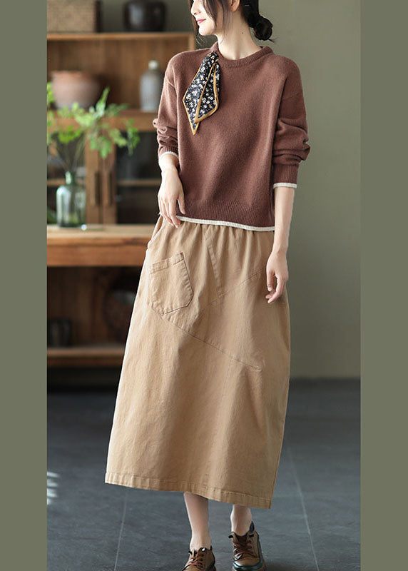 Chocolate O-neck Loose Fall Sweater