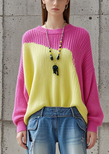 Colorblock Asymmetrical Patchwork Knit Sweaters Fall