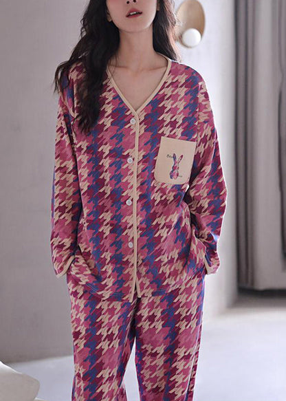 Colorblock Print Pockets Button Two Pieces Set Long Sleeve
