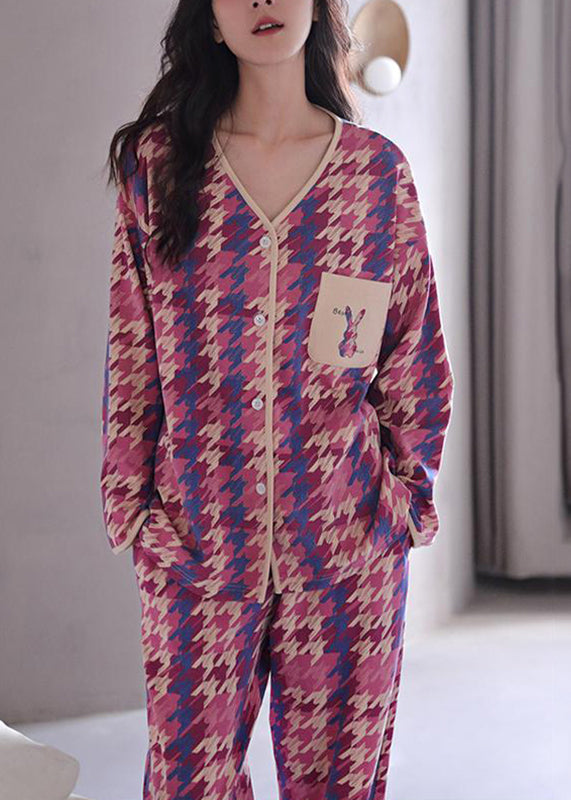 Colorblock Print Pockets Button Two Pieces Set Long Sleeve