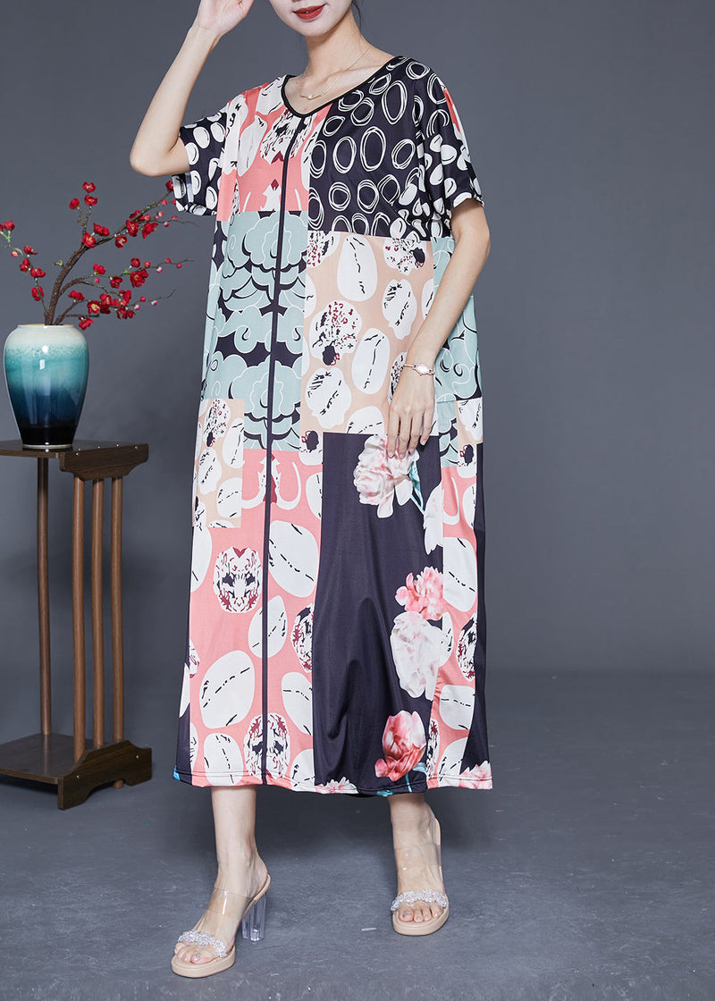 Colorblock V Neck Print Silk Vacation Dresses Summer