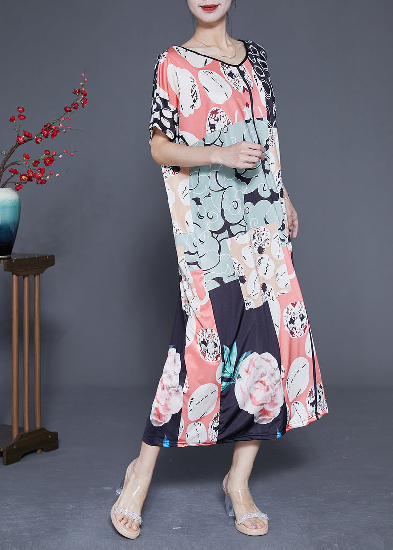 Colorblock V Neck Print Silk Vacation Dresses Summer