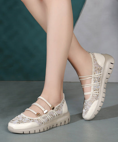 Comfy Beige Breathable Mesh Splicing Wedge Heels Sandals