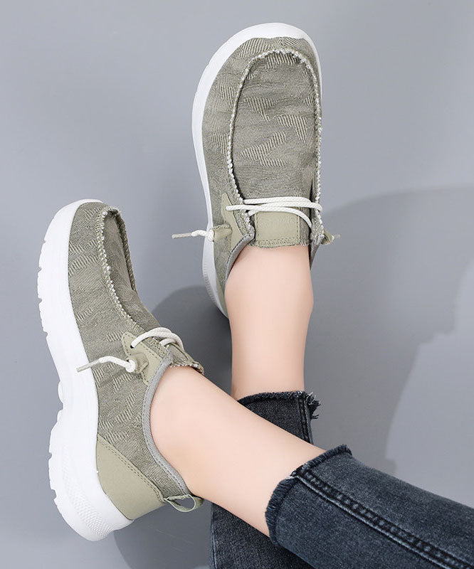 Comfy Blue Denim Fabric Flat Shoes Lace Up