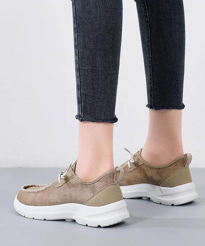 Comfy Blue Denim Fabric Flat Shoes Lace Up
