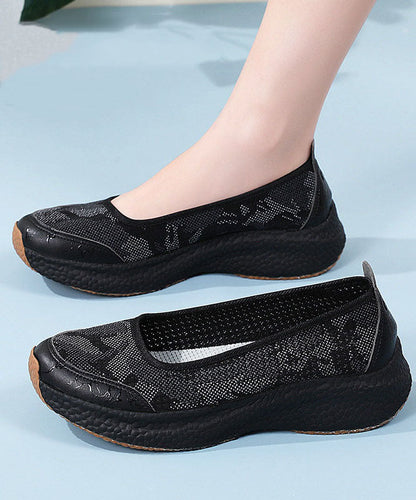 Comfy Platform Flat Shoes Black Breathable Mesh