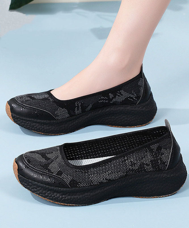 Comfy Platform Flat Shoes Black Breathable Mesh