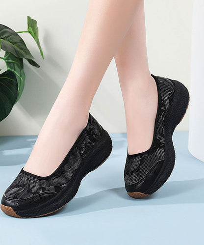 Comfy Platform Flat Shoes Black Breathable Mesh