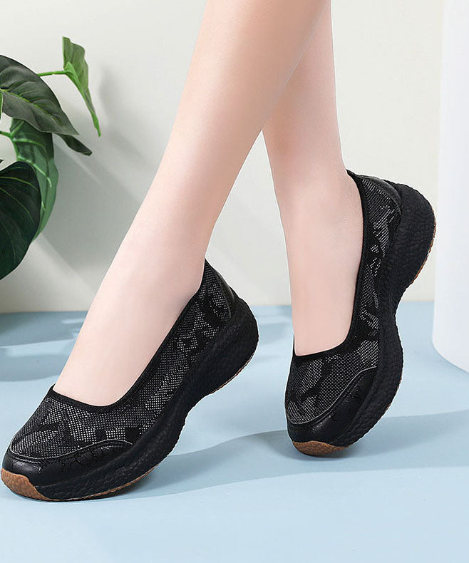 Comfy Platform Flat Shoes Black Breathable Mesh