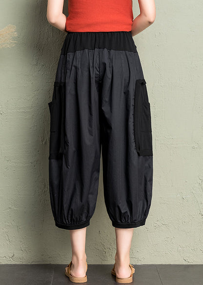 Cozy Black Pockets Patchwork Cotton Lantern Pants Summer