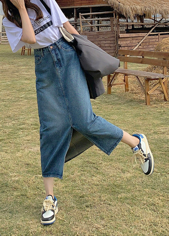Denim Blue High Waist Patchwork a Line Skirts Summer