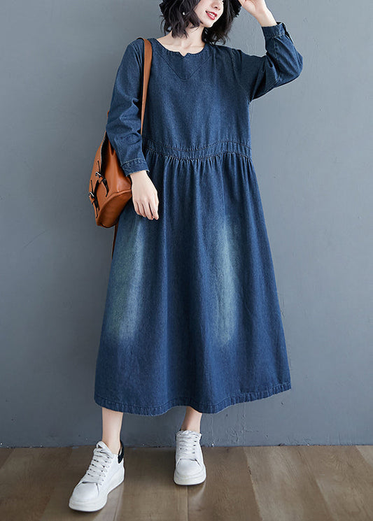 Denim Blue Patchwork Long Dress Long Sleeve