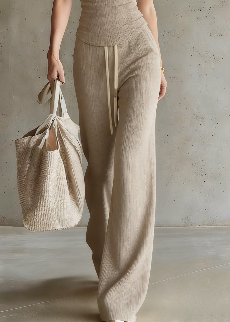 Drawstring Top and Wide Leg Pants Two Piece Set Short Sleeve