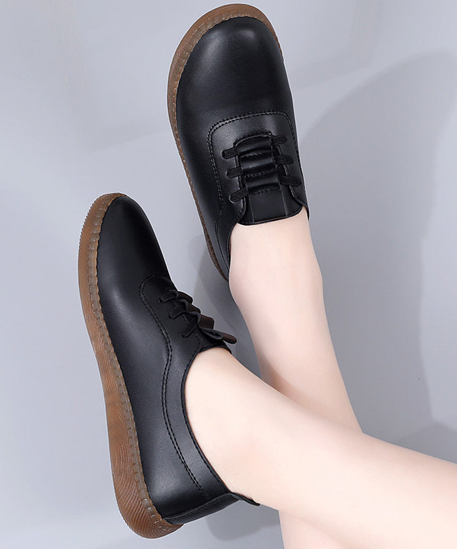 Flat Shoes for Black Cowhide Leather