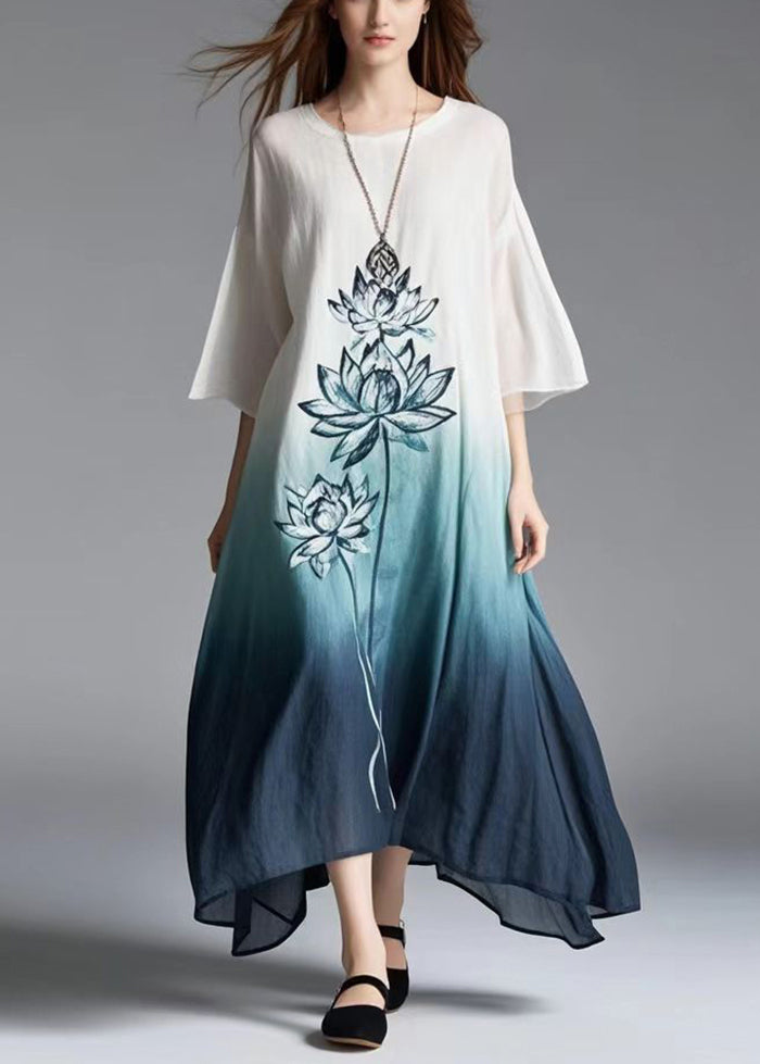 Gradient Color Oversized Print Cotton Dress Summer