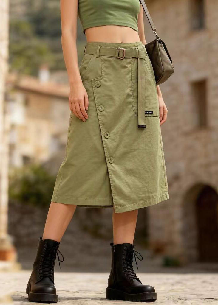 Grass Green Asymmetrical Design Cotton Skirt Summer