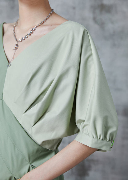 Green Asymmetrical Patchwork Cotton Shirt Top Summer