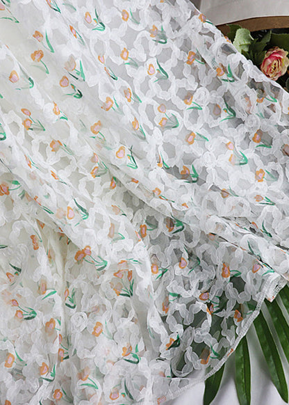 Green Elastic Waist Tulle Maxi Skirt Spring