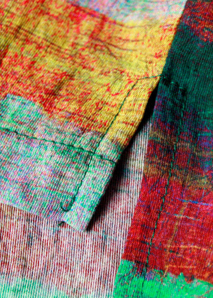 Green O Neck Striped Patchwork Linen T Shirts Tops Summer